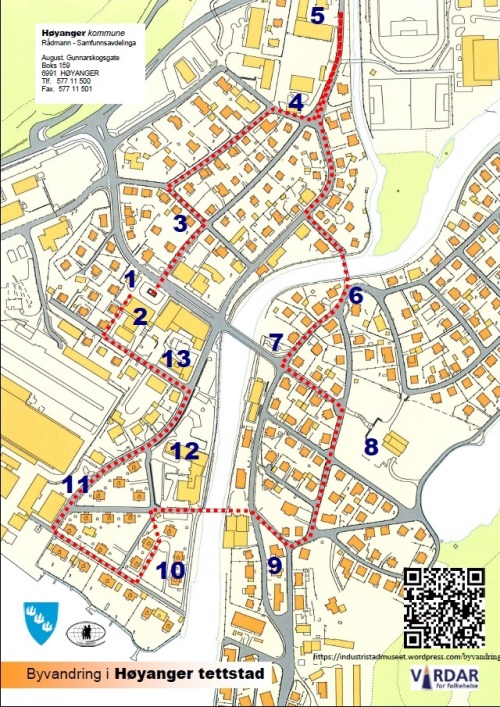 Byvandring kart Høyanger sentrum. (Høyanger kommune)